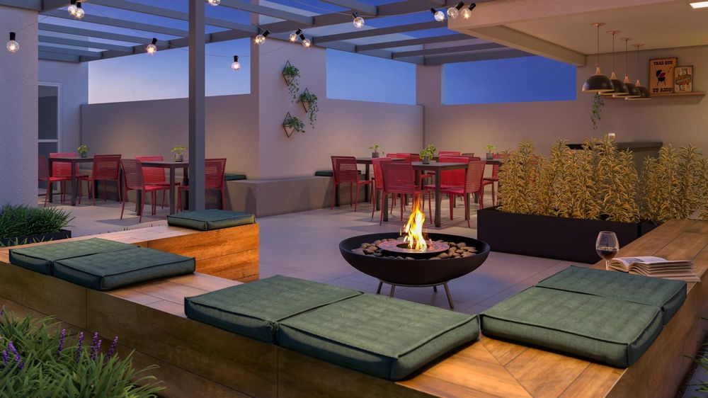 Fire place com lounge ao ar livre
