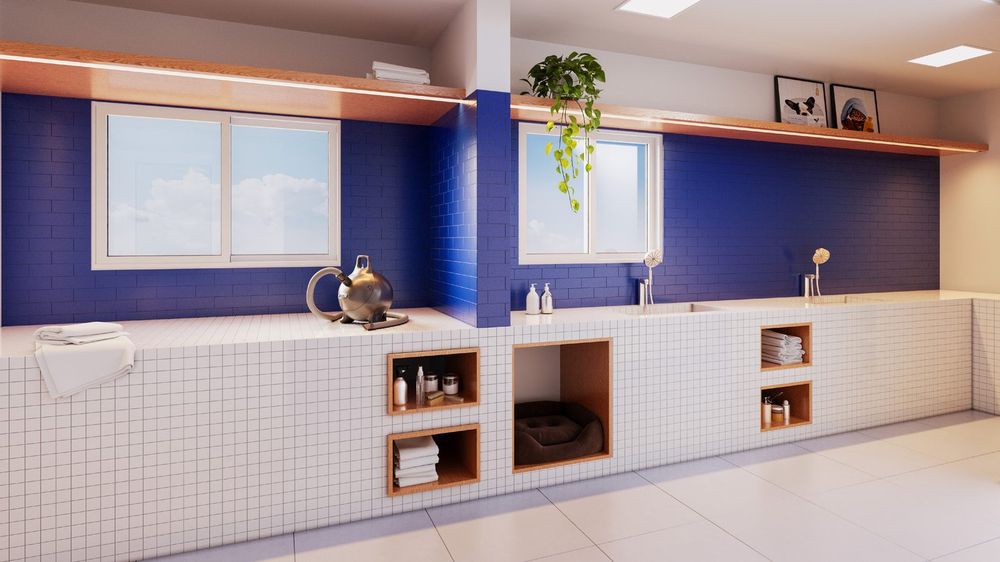 Pet care com bancada de banho